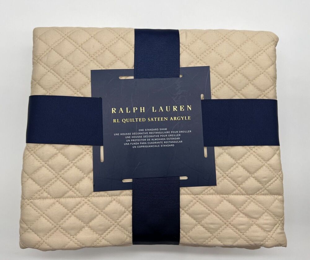 Ralph Llauren Argyle Quilted Sateen Standard Pillow Sham Coastal Sand NWT $145